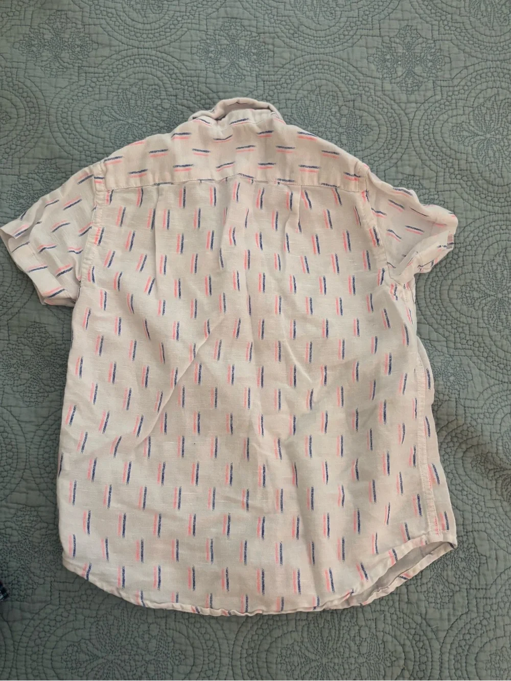 Crewcuts Pale Pink Short Sleeve Button-Up Shirt with Red & Blue Dashes
